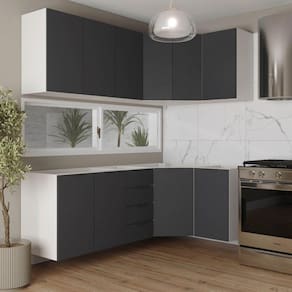 Cozinha Modulada 6 Peças sem Tampo sem Rodapé 3 Aéreos e 3 Balcões Ipanema Cabecasa Madeiramadeira Grafite Trama