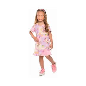 Vestido Infantil Verao Munlie Rosa Lilas Urso tam 4