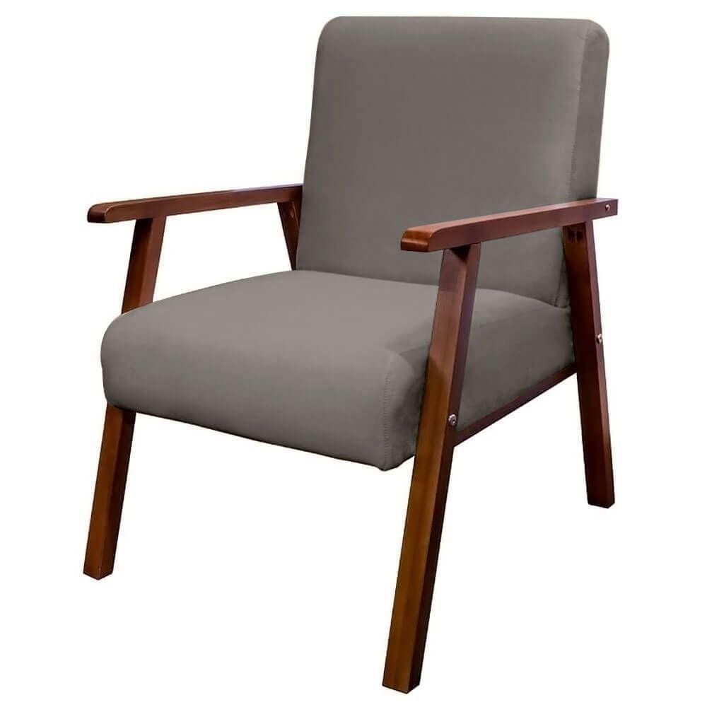 Poltrona Decorativa Bally para Quarto Veludo Cinza - WD Decor