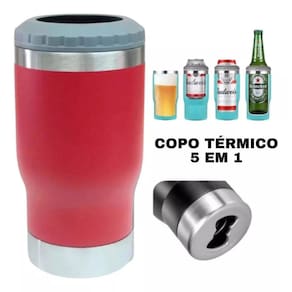 Copo Térmico Long Neck Cerveja Latinha Latão Inox Vermelho