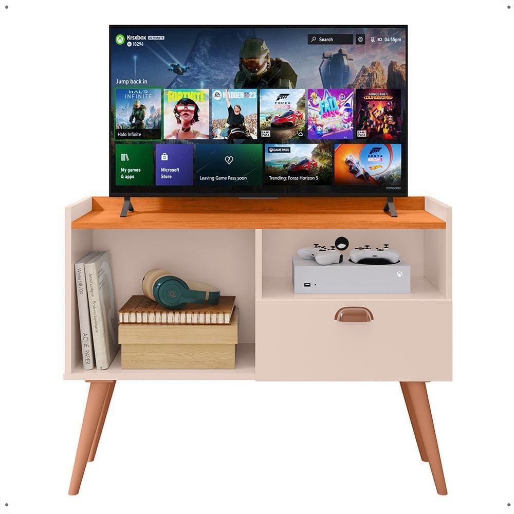 Rack Tv 32 Polegadas Home Estante Sala Estar Recepção 1 Porta 2 Nichos Pés Palito Retrô Decoração Moderna - Lojas RPM