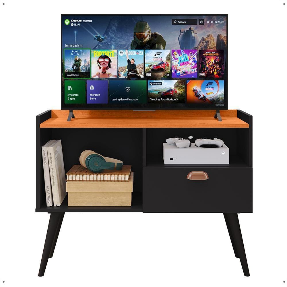 Rack Tv 32 Polegadas Home Estante Sala Estar Recepção 1 Porta 2 Nichos Pés Palito Retrô Decoração Moderna - Lojas RPM