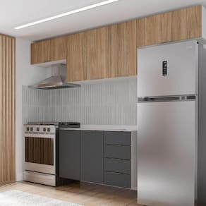 Cozinha Modulada 4 Peças sem Tampo sem Rodapé 3 Aéreos e 1 Balcão Ipanema Cabecasa Madeiramadeira Grafite Trama/Acácia