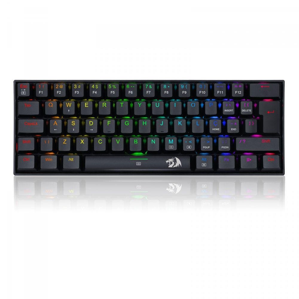 Teclado Mecânico Gamer Redragon Fizz Pro RGB Switch Marrom 60% ABNT2 Preto - K616-RGB-B
