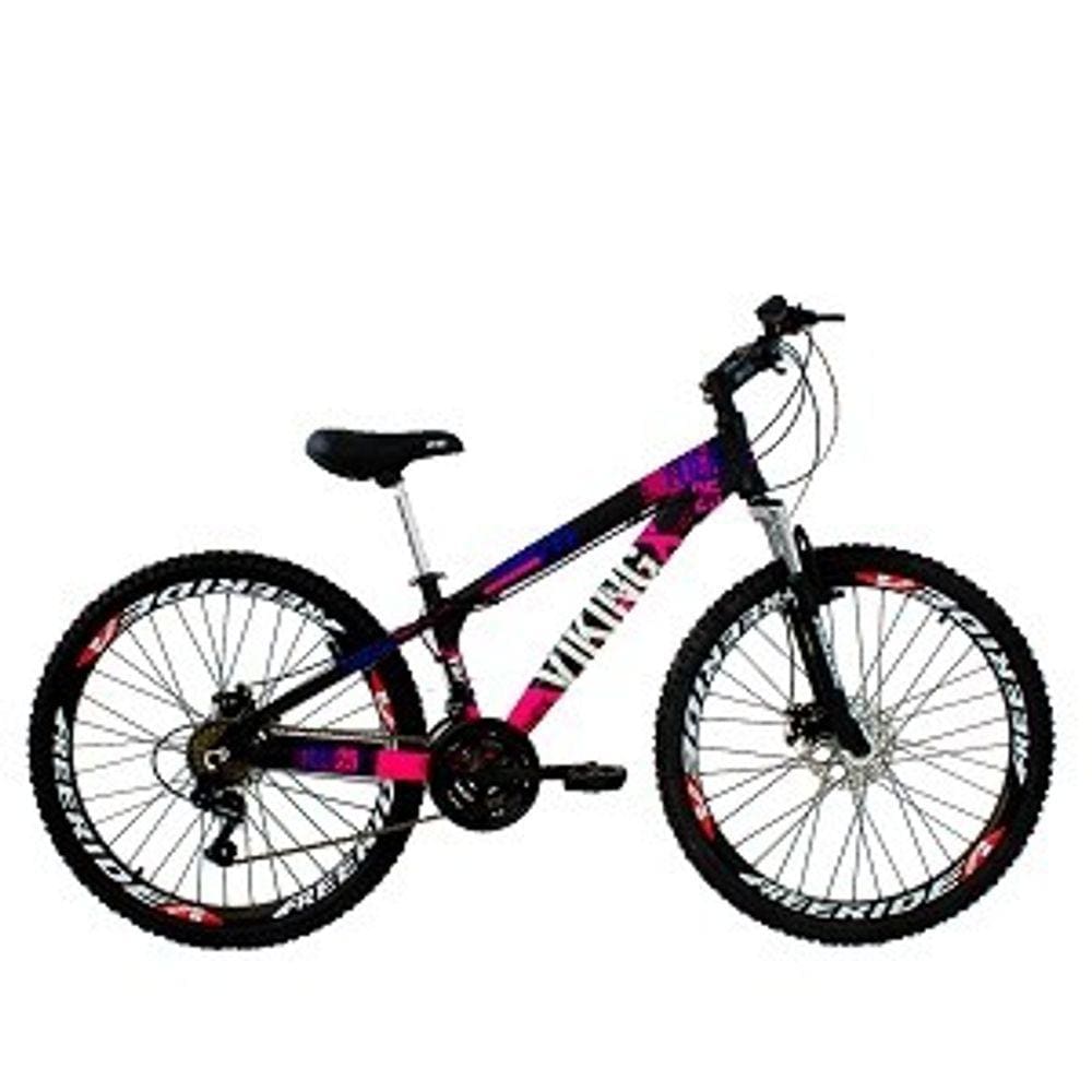 Bicicleta Viking X TUFF25/30 Freeride Aro 26 Freio a Disco 21 Velocidades Cambios Shimano Preto Rosa
