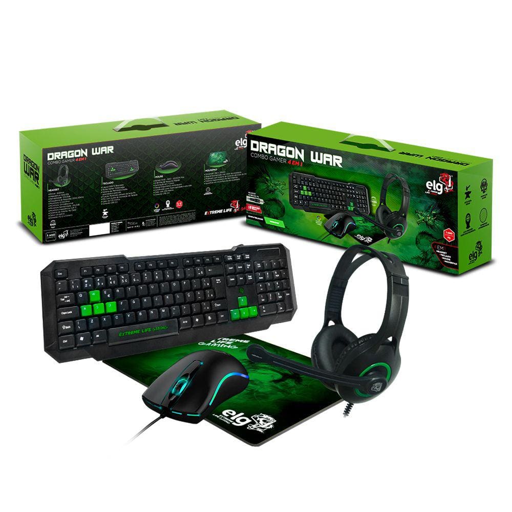 Combo Gamer Teclado + Headset + Mouse Óptico + Mousepad -ELG