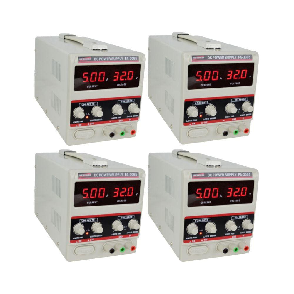 Kit 4 Fonte Alimentação Digital Tensão 32 Volts 1 Canal Corrente 5Am Laboratório Pesquisas Fa-3005 Portátil Instrutherm