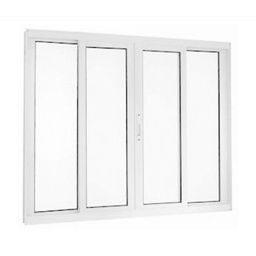 Janela 100x150 4 Folhas Vidro -Alumínio Branco - Linha 25 Suprema.