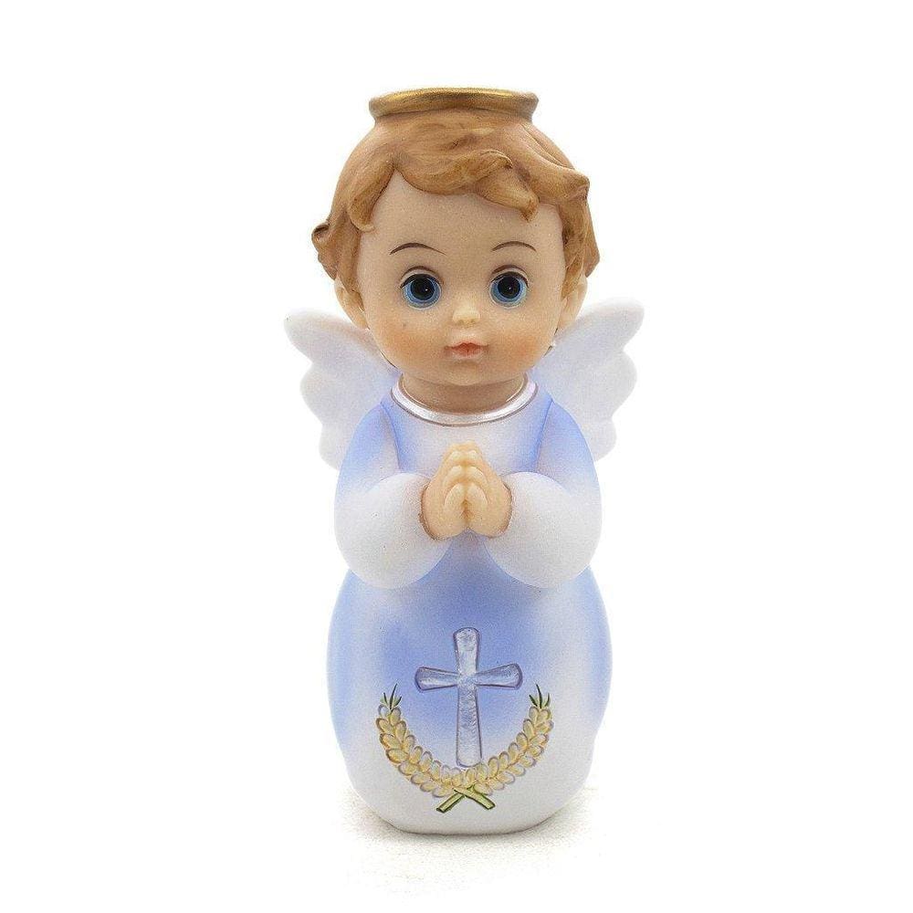 Imagem Anjo Da Guarda Rezando Azul Importado Resina 16 Cm