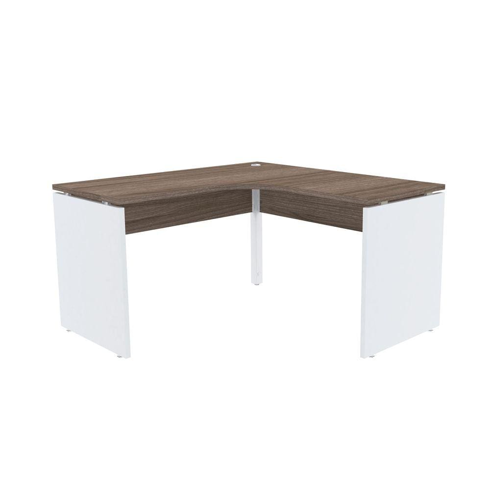 Mesa Em L P/ Escritório 135X135 Pandin P25 - Walnut/Branco
