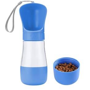 Garrafa Portátil Pet Água e Ração Viagens Passeio Prático AZUL