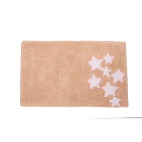 Tapete De Banheiro Quarto Kids Infantil Bebê Algodão Retangular Vizapi Star 50x80Cm Bege Branco
