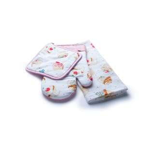 Luva Pano Prato Descanso De Panela Vizapi 3Pcs 18X30/38X63/18X18Cm Cupcake Multicolorido