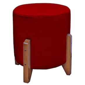 Puff Bally Luxo Banqueta Redonda Madeira Maciça Veludo Vermelho - WD Decor