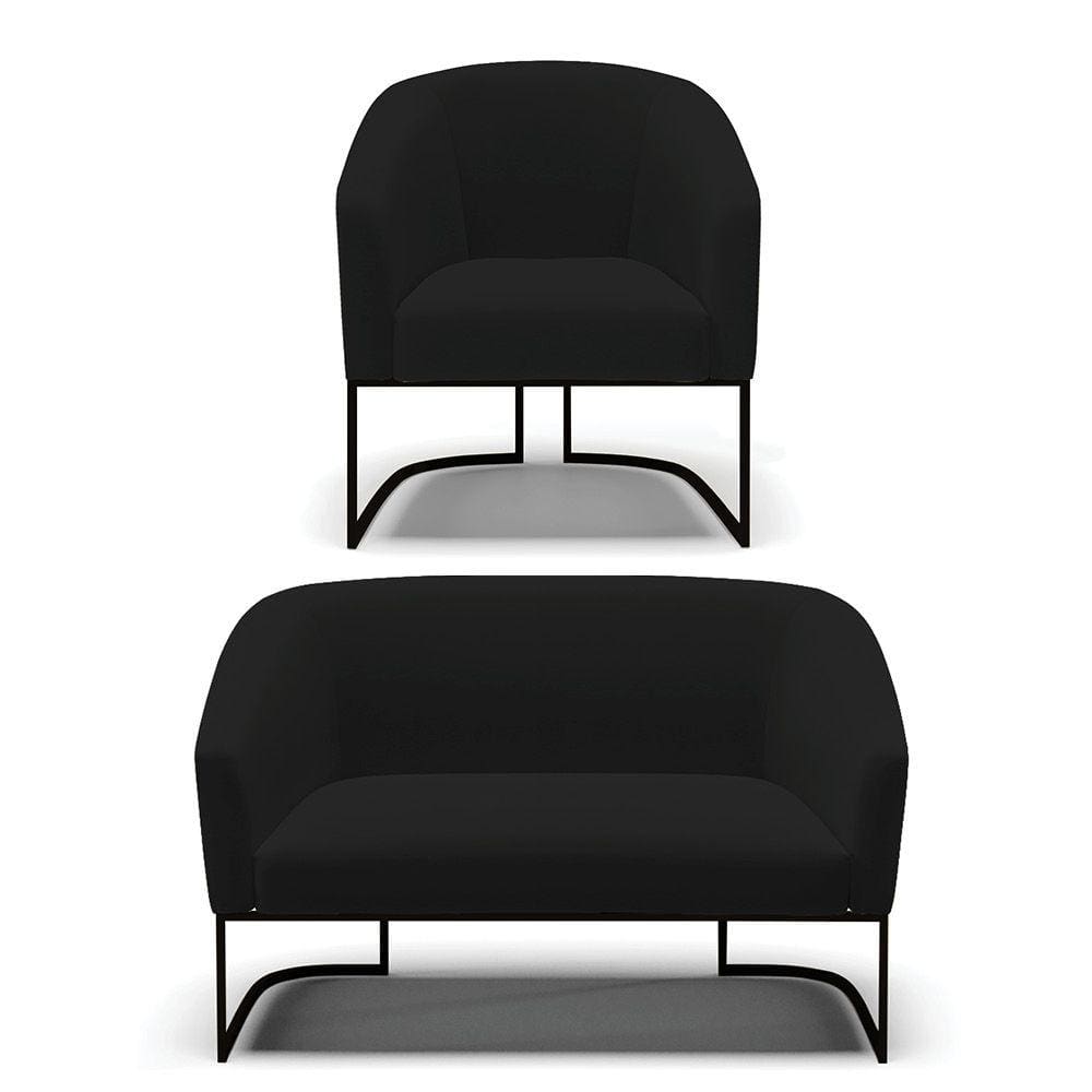 Sofá Namoradeira e Poltrona Base Industrial Preto Stella Linho D03 - D`Rossi