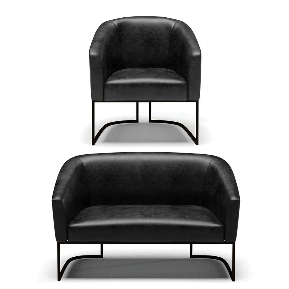 Sofá Namoradeira e Poltrona Base Industrial Preto Stella Corano D03 - D`Rossi