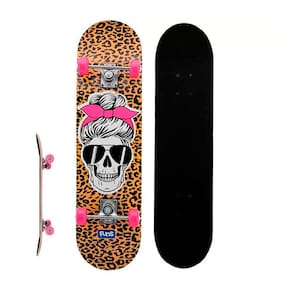 Skate Infantil Feminino Caveira e Oncinha Preto e Rosa
