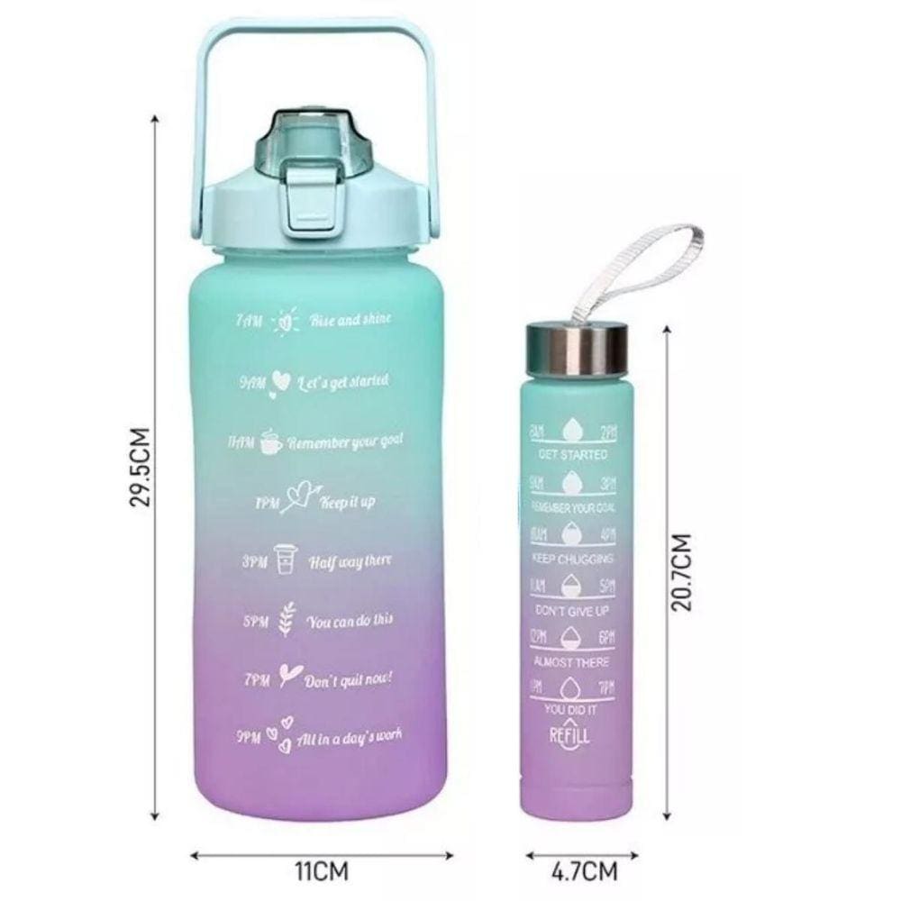 Kit Garrafas De Agua 2L/300Ml Frases Motivacionais Degradê