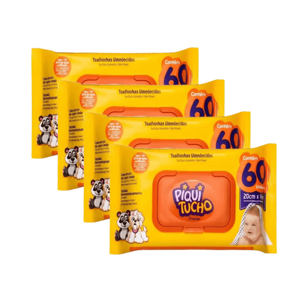 Lenço Umedecido Piquitinho Premium c/ 4 Pacotes