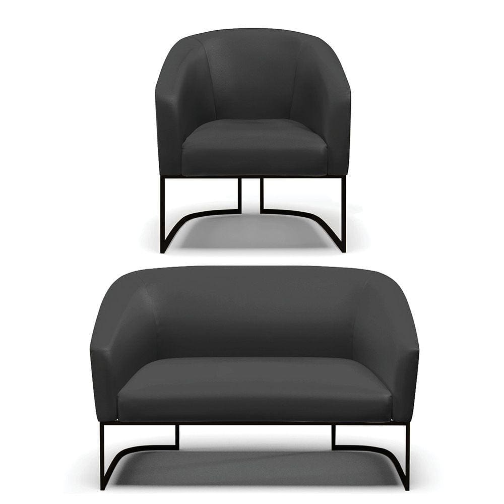 Sofá Namoradeira e Poltrona Base Industrial Preto Stella Corino D03 - D`Rossi