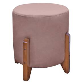 Puff Bally Luxo Banqueta Redonda Madeira Maciça Veludo Rosê - WD Decor