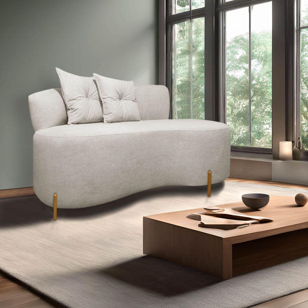 Sofá Curvo Orgânico Grécia 2 Pessoas 145cm Bouclê Bege SOFA STORE