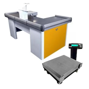 Caixa Supermercado Empacotador Amarelo 2m Check Out e Balança BIVOLT 30kg Urano