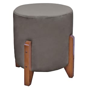 Puff Bally Luxo Banqueta Redonda Madeira Maciça Veludo Cinza - WD Decor