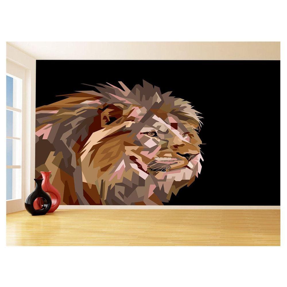 Papel De Parede Animais Leão Rosto Arte Preto 3,5M Anm459