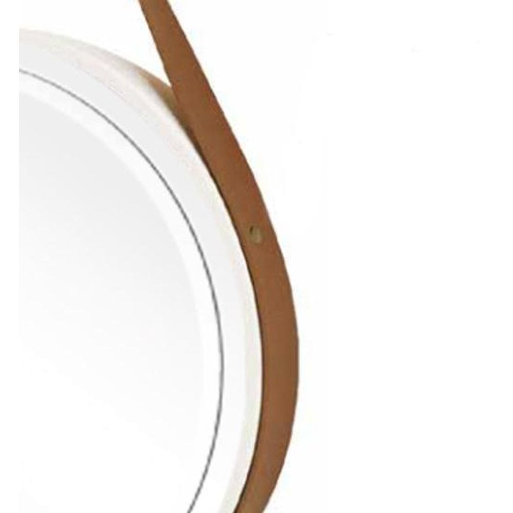 Espelho Decorativo Adnet Branco Alça Corino Caramelo Led