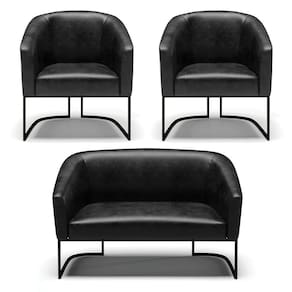 Sofá Namoradeira e 2 Poltronas Base Industrial Preto Stella Corano D03 - D`Rossi