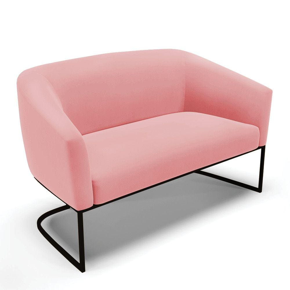 Sofá Namoradeira 2 Lugares Base Industrial Preto Stella Suede D03 - D`Rossi