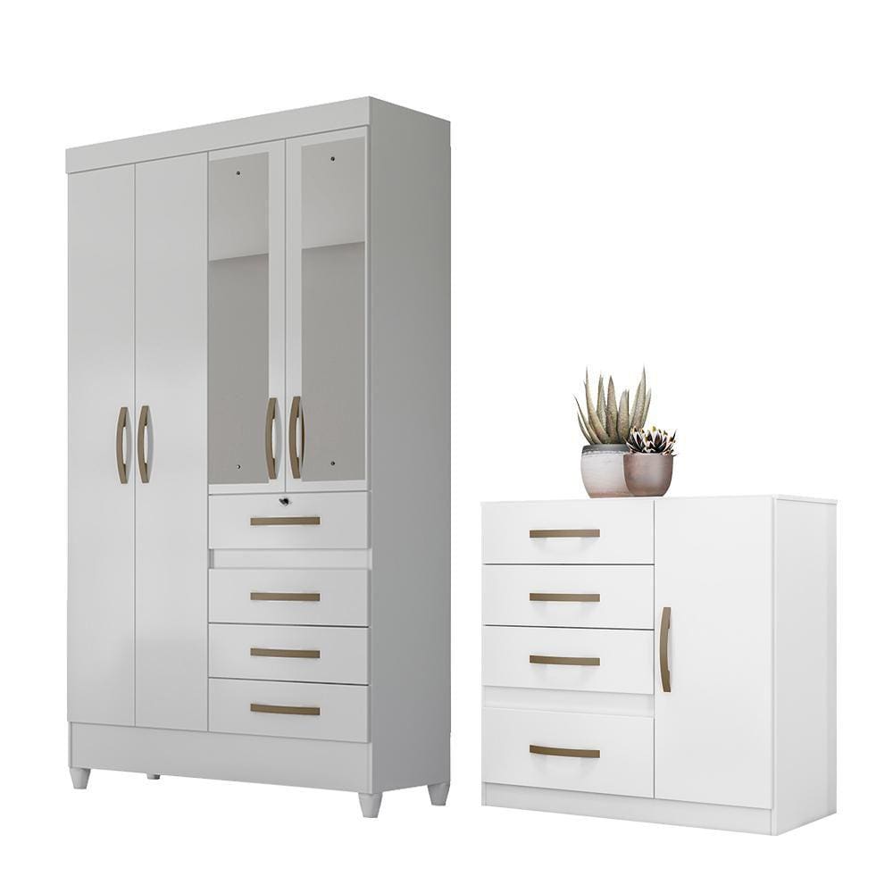 Conjunto Guarda Roupa Com Espelho e Cômoda Seicheles