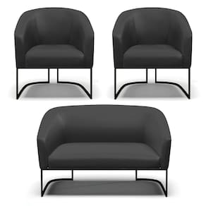 Sofá Namoradeira e 2 Poltronas Base Industrial Preto Stella Corino D03 - D`Rossi