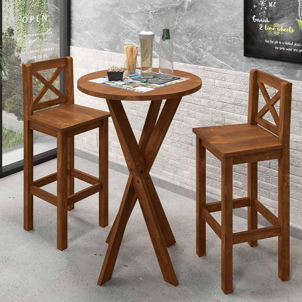 Mesa Alta Com 2 Banquetas Com Encosto Imbuia SearSling Quality - Marrom