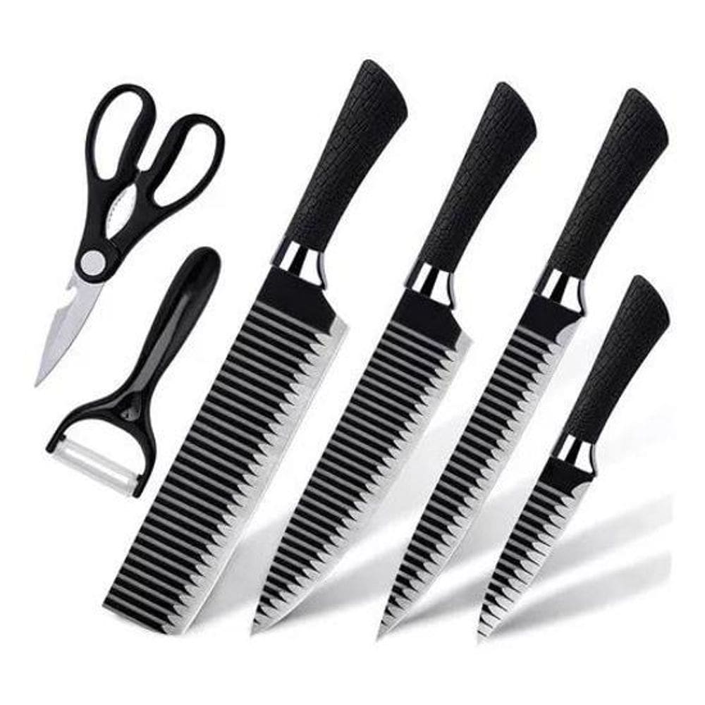 Conjunto Facas 6 Peças Profissionais Antiaderente Cor Preto: