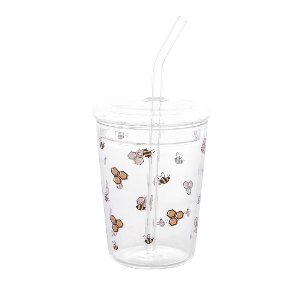 Copo Lyor Bee De Vidro Com Tampa E Canudo 360Ml