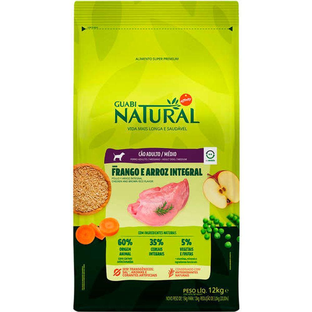 Guabi Natural Cães Adulto Médios Frango/Arroz 12Kg