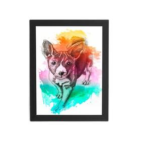 Vira Lata Cachorro Aquarela Quadro Moldura Preta 60X40Cm