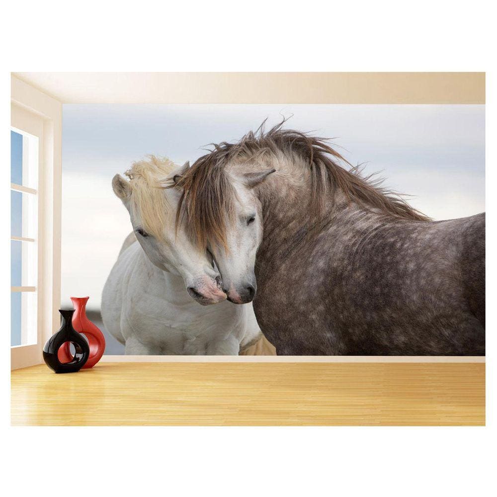 Papel De Parede Animais Casal Cavalos Fazenda 3,5M Anm310
