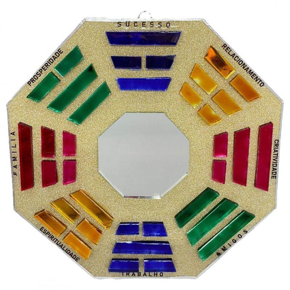 Baguá Octogonal Feng Shui Vidro Espelho 16 Cm- Escolha A Cor