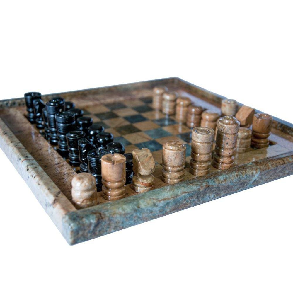 Jogo Xadrez Damas De Pedra Sabão Médio