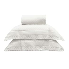 Kit Colcha Casal 2,20M X 2,40M Bordare Premium Branco Floral
