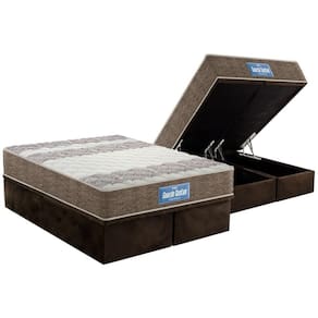 Cama Box Queen: Colchão Espuma D33 Probel /EP Guarda Costas Próintense Double Face + Base CRC Suede Brown(158x198)