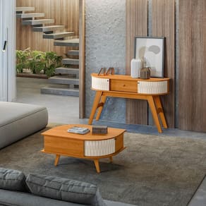 Conjunto Sala de Estar Aparador Estoril e Mesa de Centro Indianápolis Cinamomo Off White Madetec