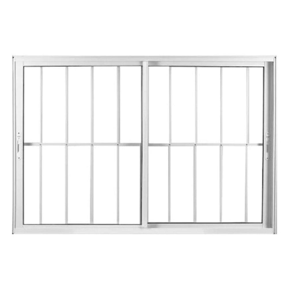 Janela 100x120 2 Folhas Vidro c/Grade - Alumínio Branco - Linha 25 Suprema