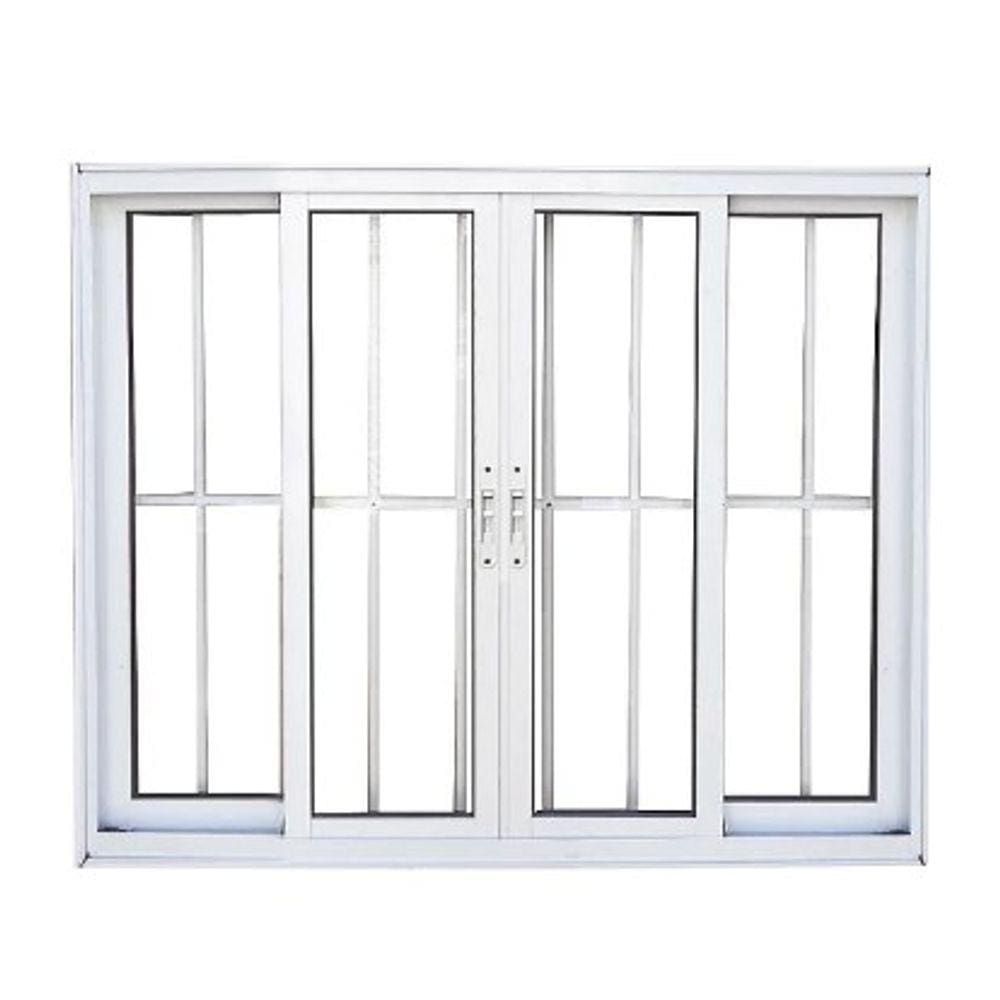Janela 100x120 4 Folhas Vidro c/Grade - Alumínio Branco - Linha 25 Suprema