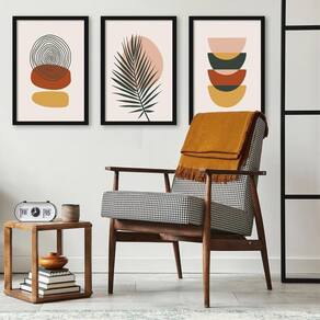 Kit 3 Quadros Abstratos Contemporâneos Boho 24X18Cm - Vidro
