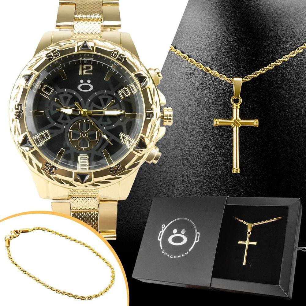 Relogio banhado aço banhado + caixa + cordão baiano + pulseira casual social presente analogico