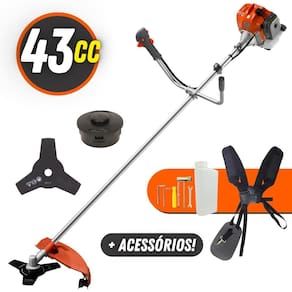 Máquina de Cortar Grama Á Gasolina Tekna RL430ACNTK 2T 43cc 1,7HP 9.000RPM Roçadeira Lateral Com Faca 3 Pontas e Carretel Nylon